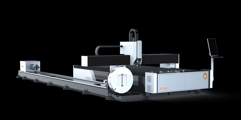 XT Laser WT sorozat lemez–cső kombinált lézervágó — 1,5×3 m síklemez munkaterület és forgó csőtokmány egy gépen